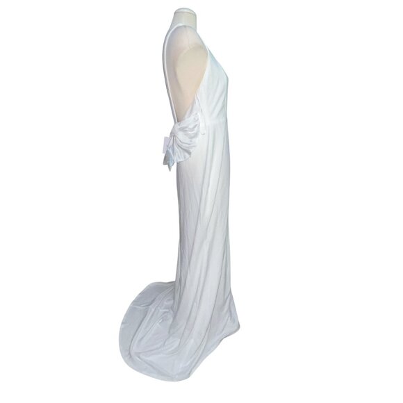 Lulu's NWT Romantic Glow Backless Pearl Bow Wedding Gown Maxi Dress Sz Medium Wh - Picture 6 of 16